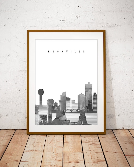 Knoxville Black and White Skyline Tower Minimalist Decor Poster