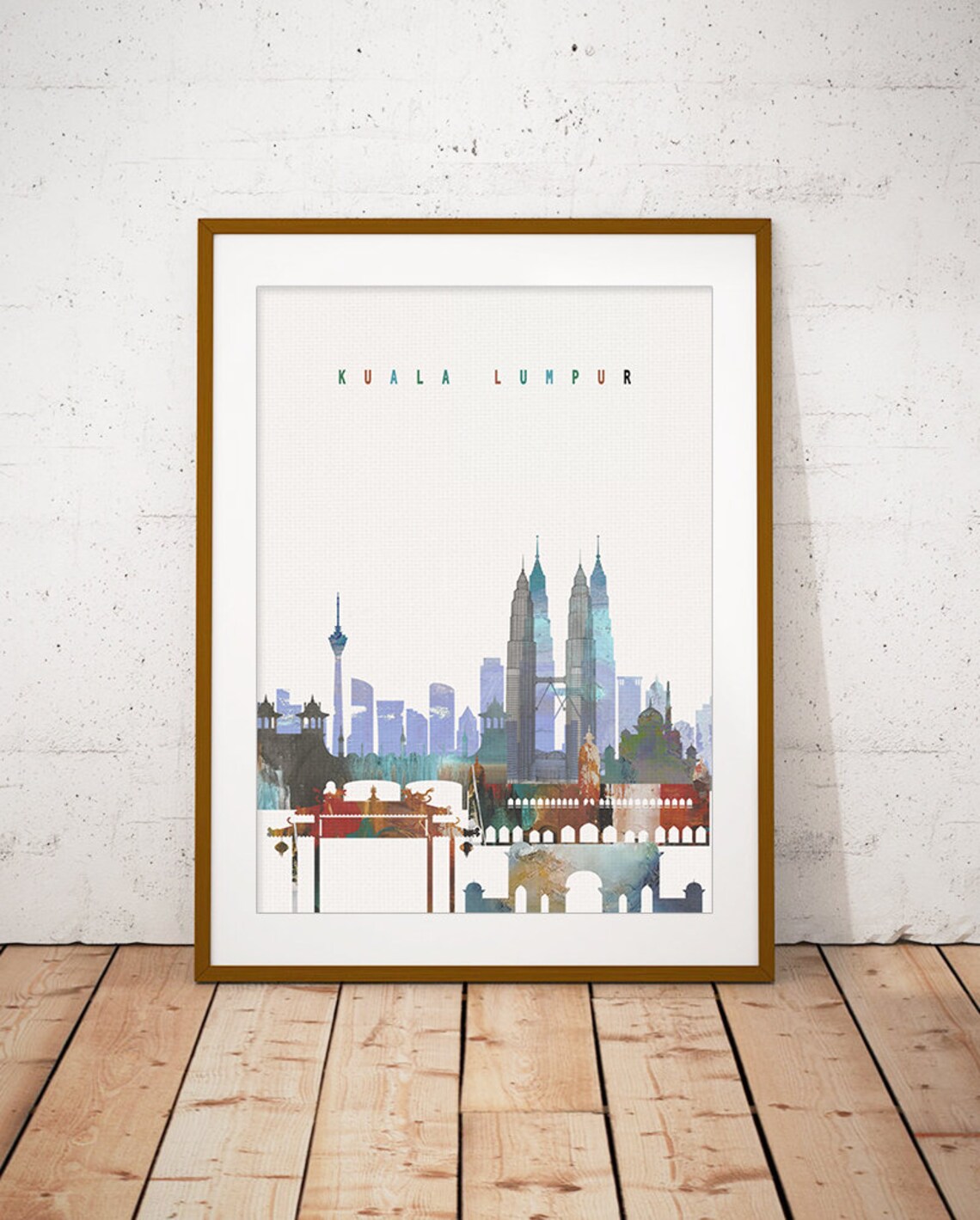 Kuala Lumpur Malaysia Petronas Towers Watercolor Skyline Poster