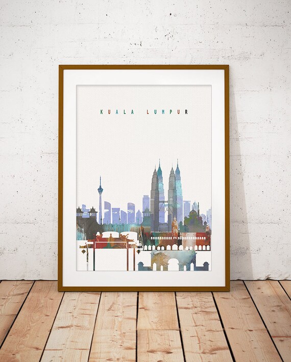 Kuala Lumpur Malaysia Petronas Towers Watercolor Skyline Poster