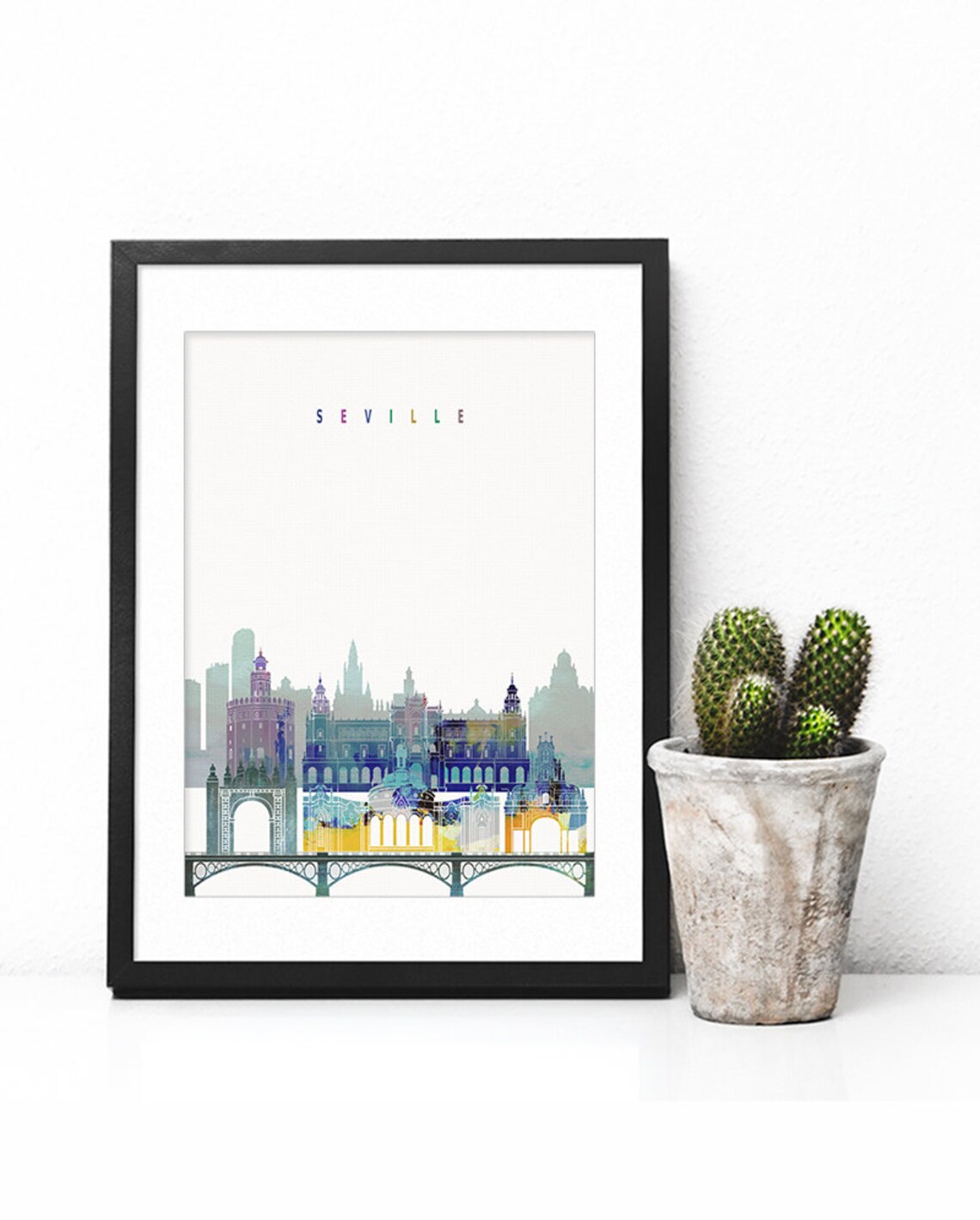 Seville Spain Watercolor Giralda Bridge Skyline Art Modern Home Decor Poster - Image 2