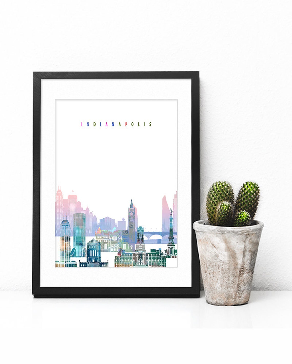 Indianapolis Watercolor Skyline Pastel Modern Home Decor Poster - Image 2