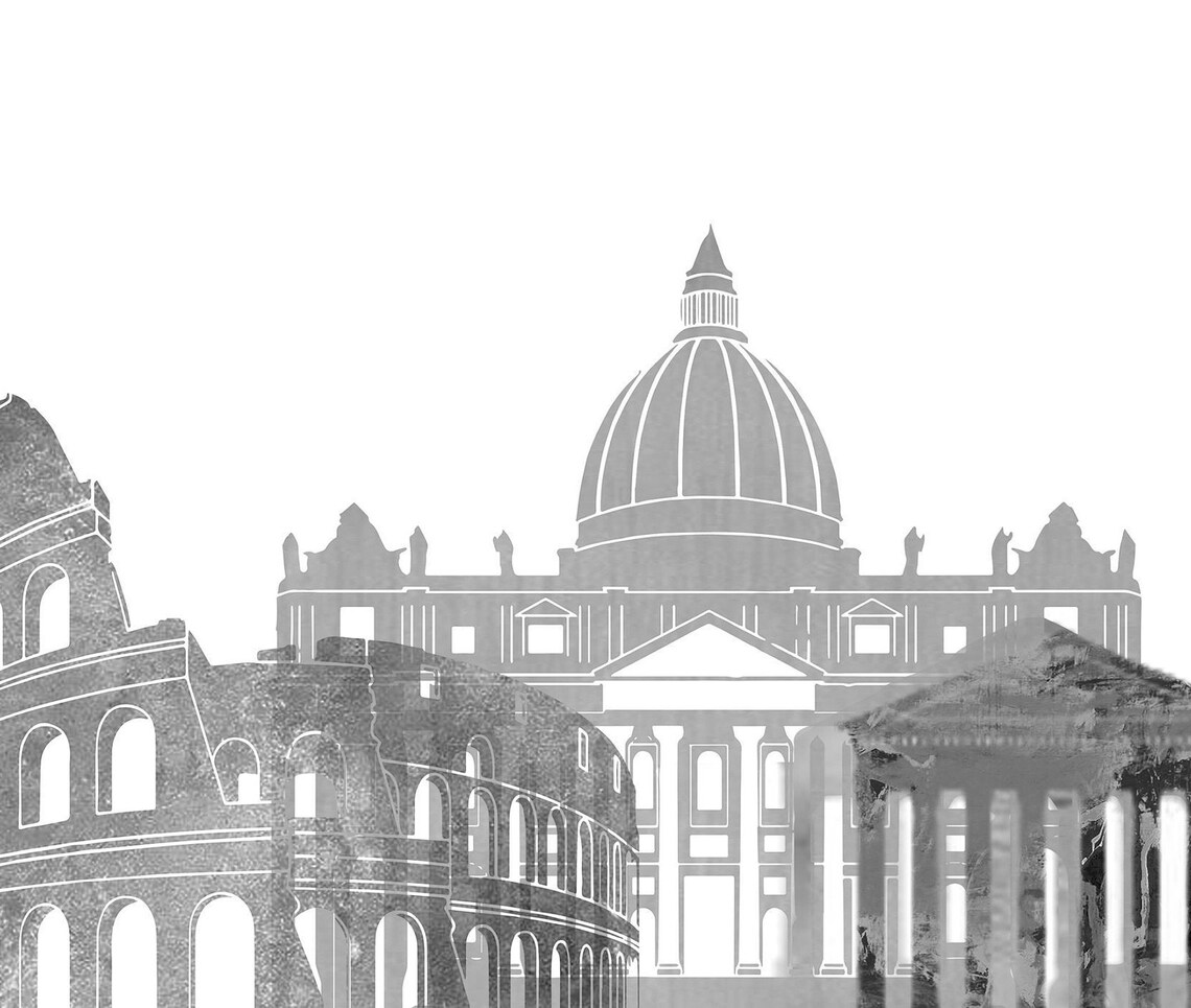 Rome Italy Colosseum St Peters Basilica Black White Poster Art - Image 2