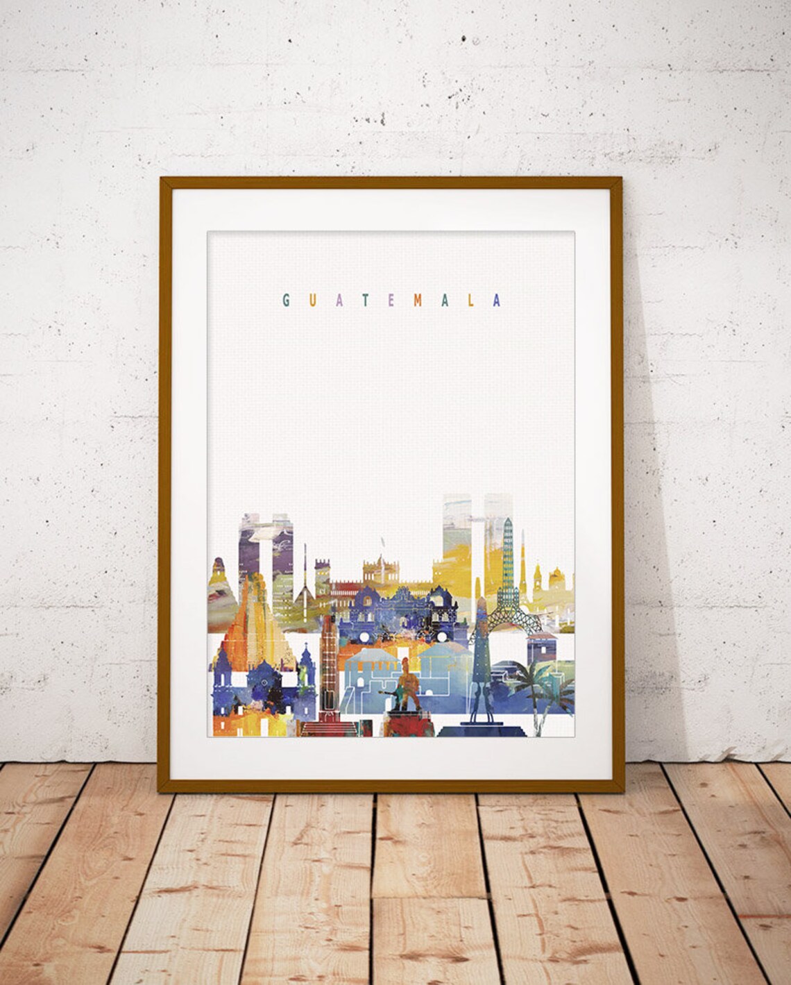 Guatemala City Colorful Watercolor Skyline Landmark Art Poster