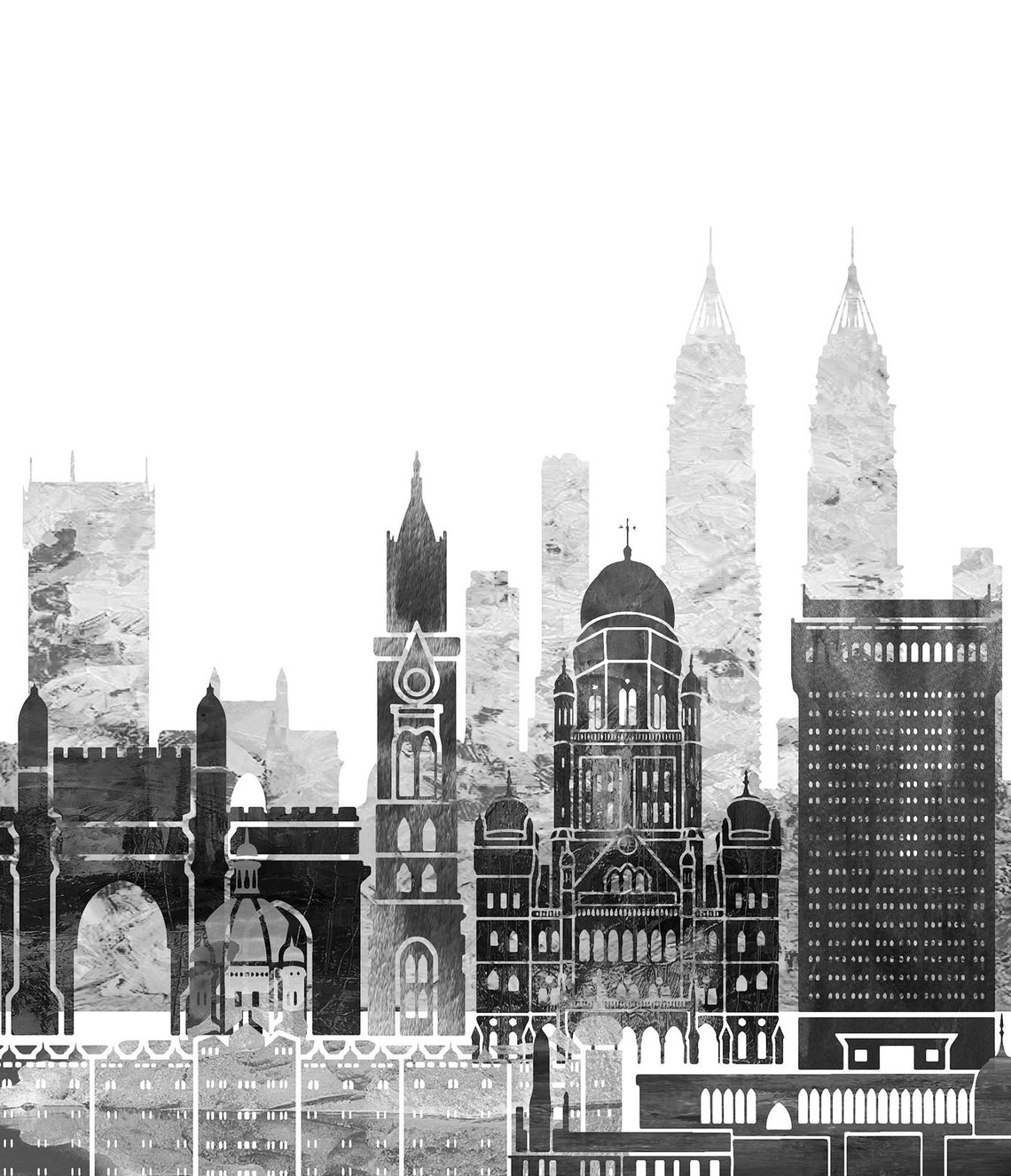 Mumbai Black and White Skyline Gateway Minimalist Decor Poster - Image 2