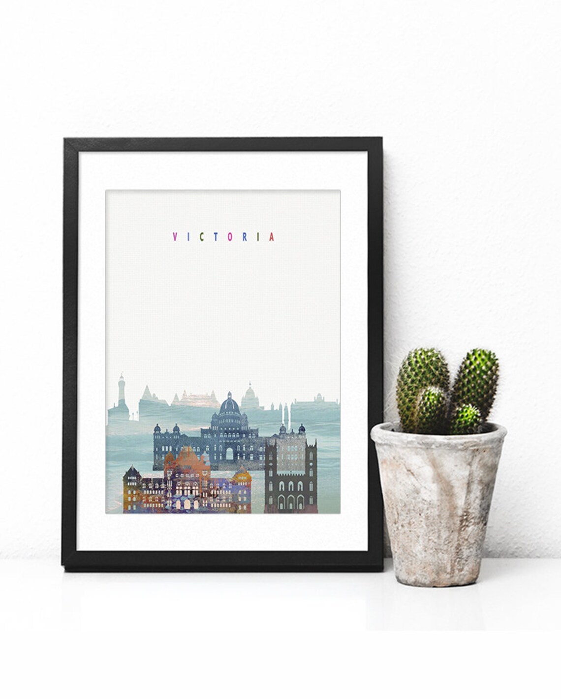 Victoria Canada Colorful Watercolor City Skyline Landmarks Poster - Image 2