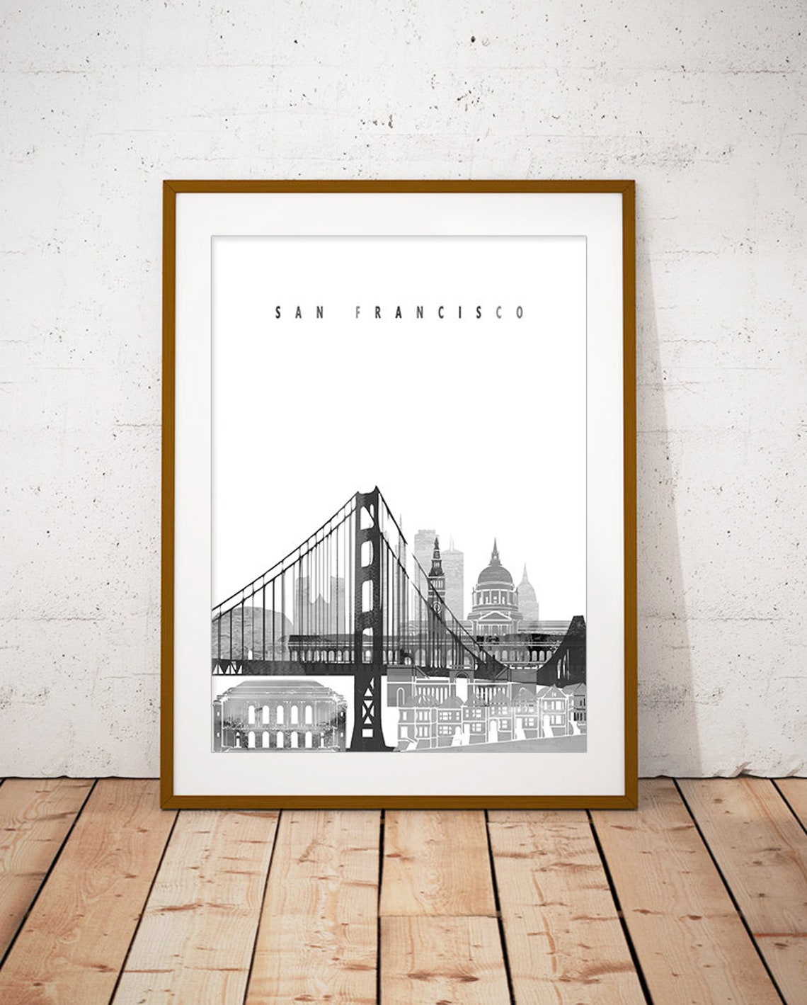 San Francisco Black and White City Skyline Print Decor Modern Gift