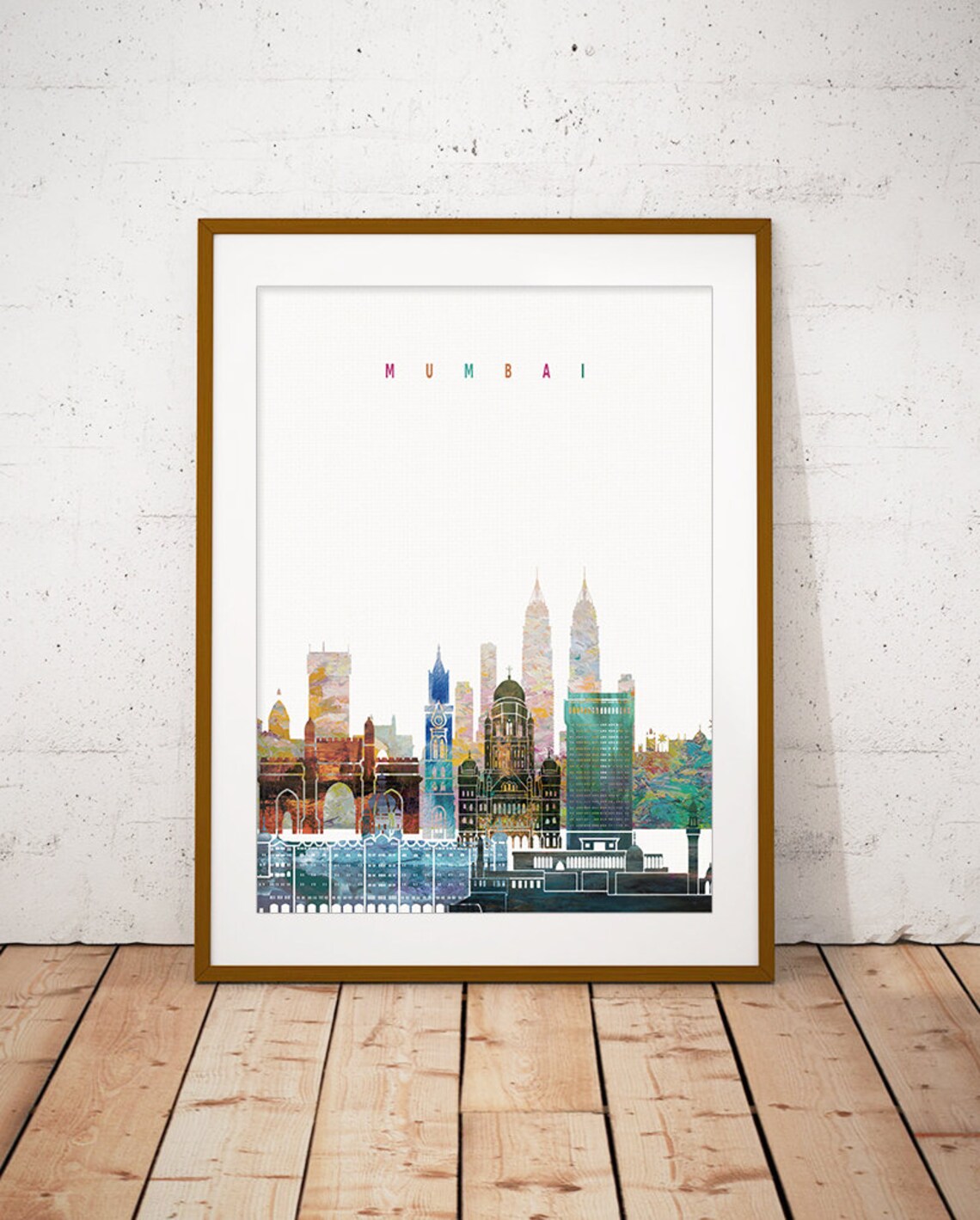 Mumbai Watercolor City Skyline India Landmark Print Home Decor Modern