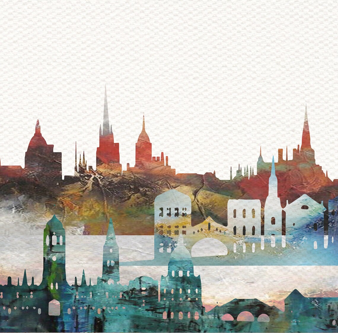 English Oxford Watercolor Skyline Dreaming Spires Decor Poster - Image 2