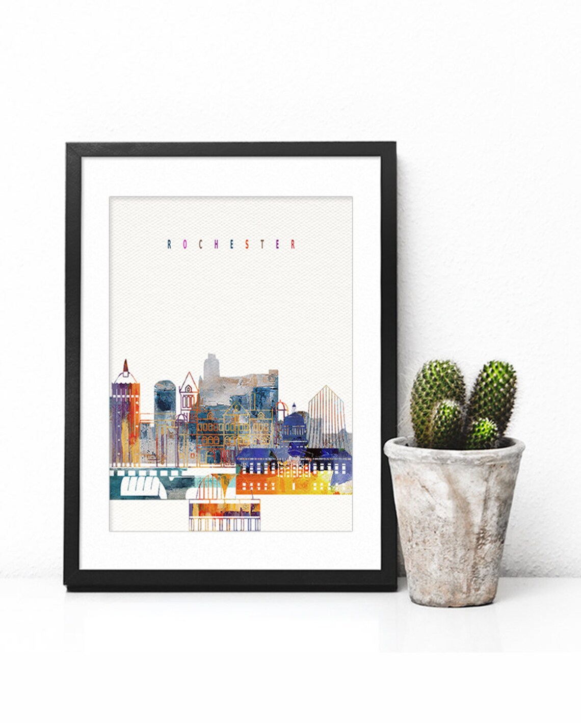 Rochester New York Colorful Watercolor City Skyline Art Poster - Image 2