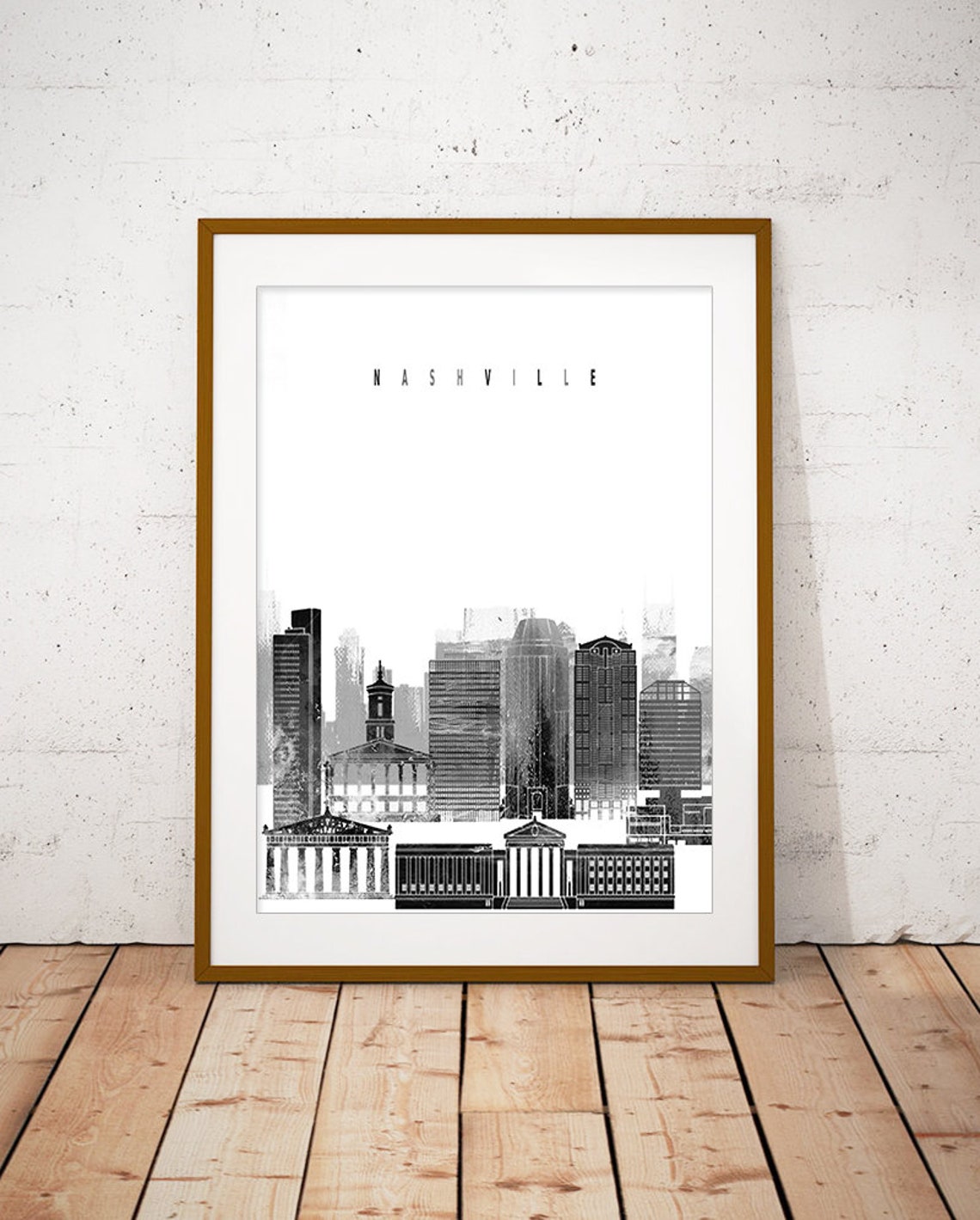 Nashville Black and White Skyline Minimalist Home Decor Poster
