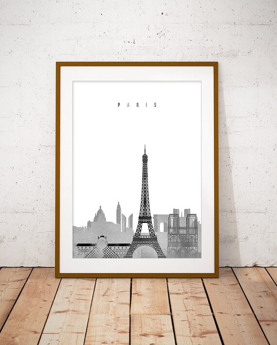 Paris France Black White Eiffel Tower Skyline Art Modern Home Decor Poster