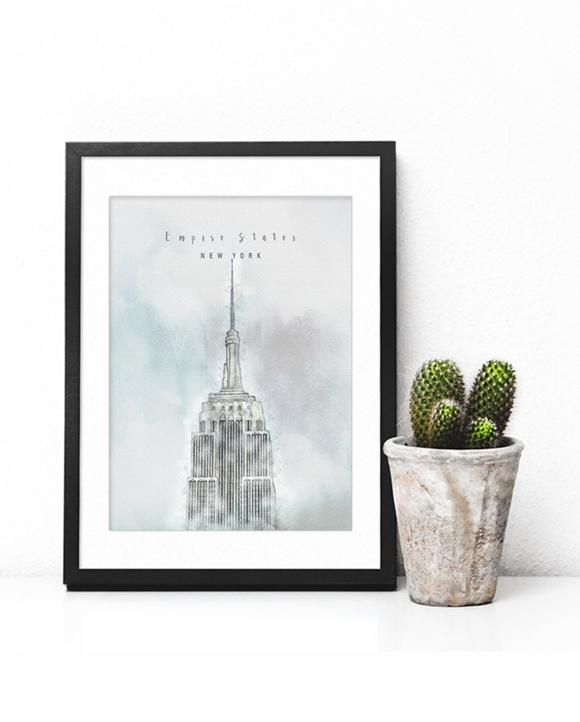 New York City Empire State Building Pencil Watercolor Poster Art - Image 2