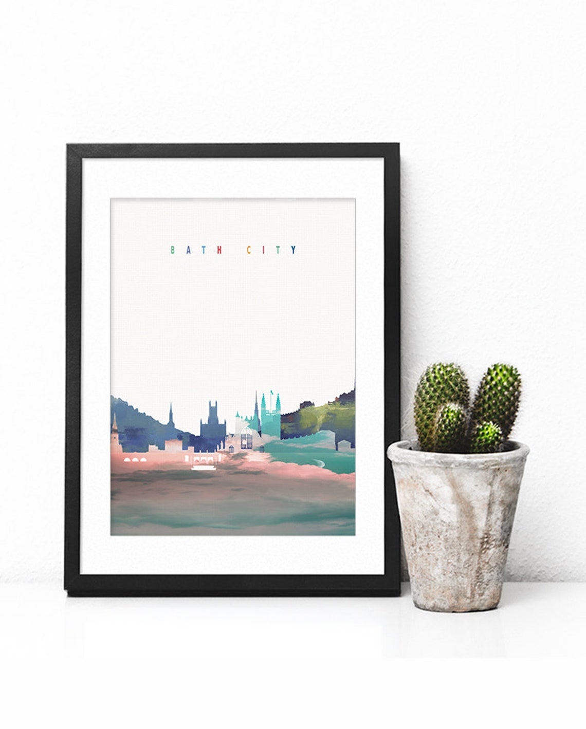 Bath City Watercolor Skyline Landmarks Modern Home Decor Poster - Image 2