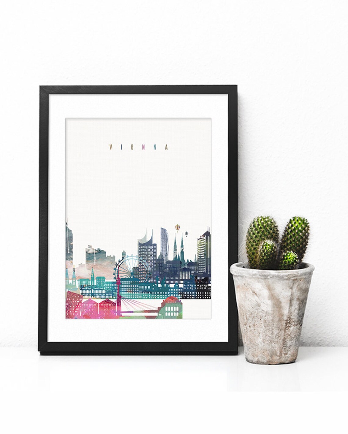 Vienna Skyline Colorful Watercolor City Landmarks Art Poster - Image 2