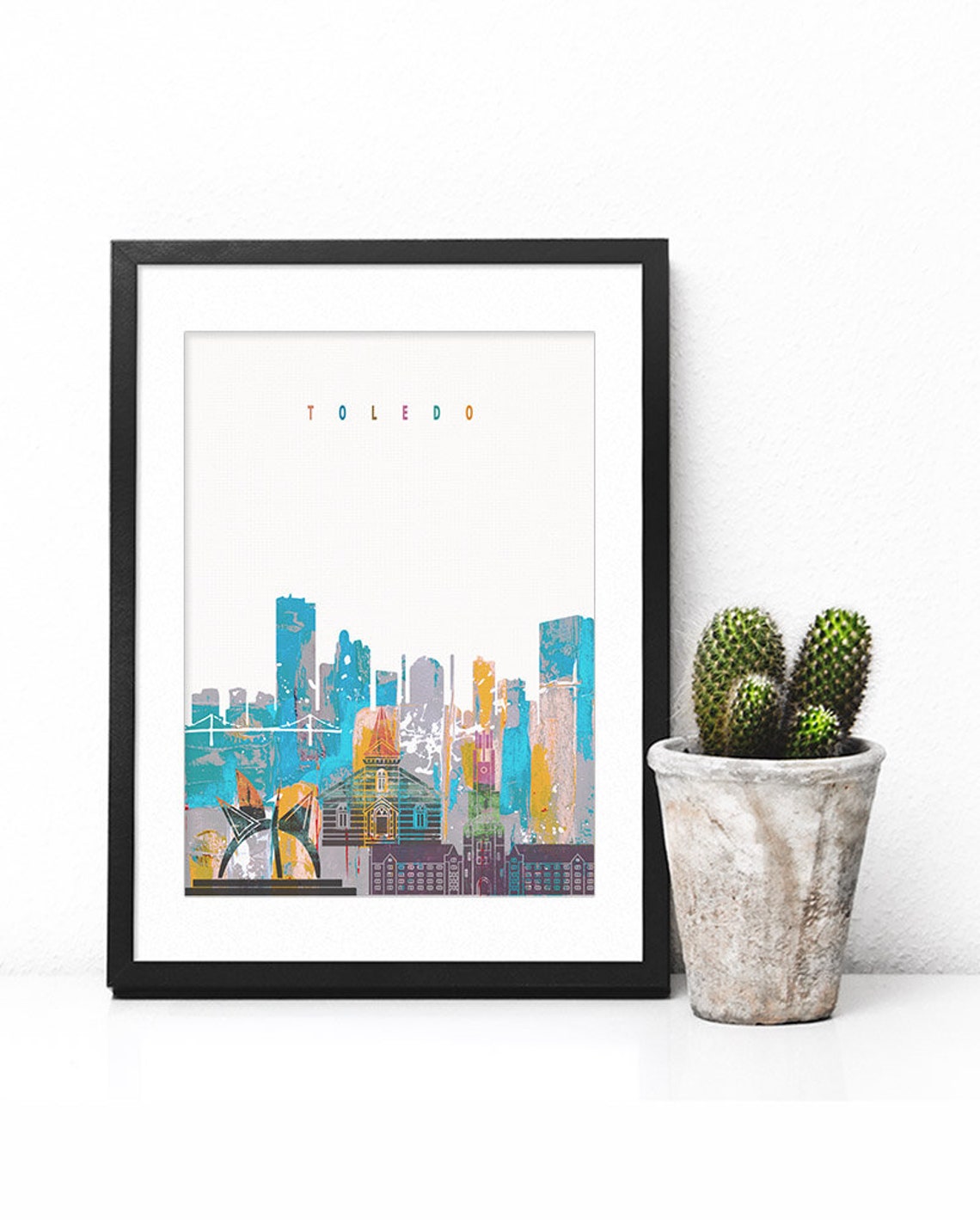 Toledo Watercolor Skyline Riverfront Modern Home Decor Poster - Image 2