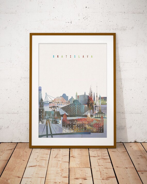 Bratislava Slovakia Watercolor UFO Bridge Skyline Art Poster