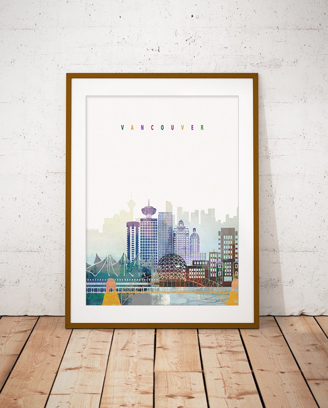 Vancouver Canada Watercolor Skyline Harbor Sails Cityscape Poster