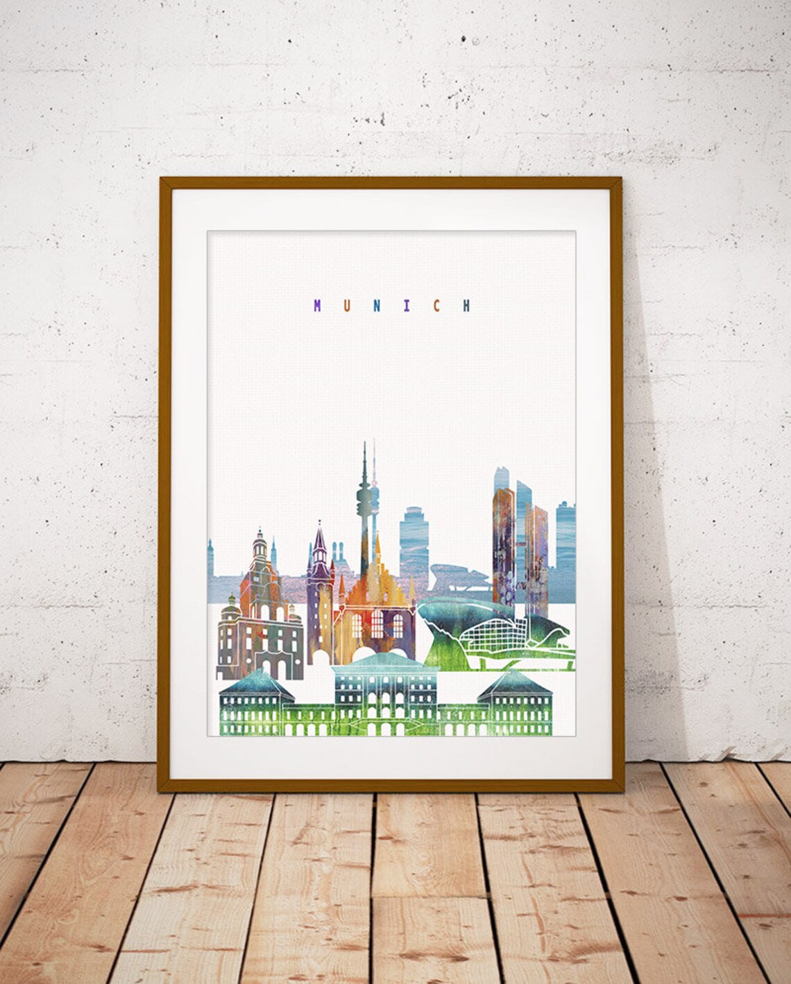 Munich Watercolor City Skyline Germany Print Home Decor Modern Gift