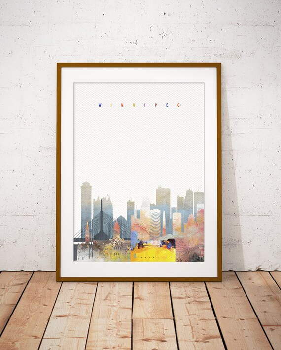 Winnipeg Canada Watercolor Skyline Downtown Towers Art Poster