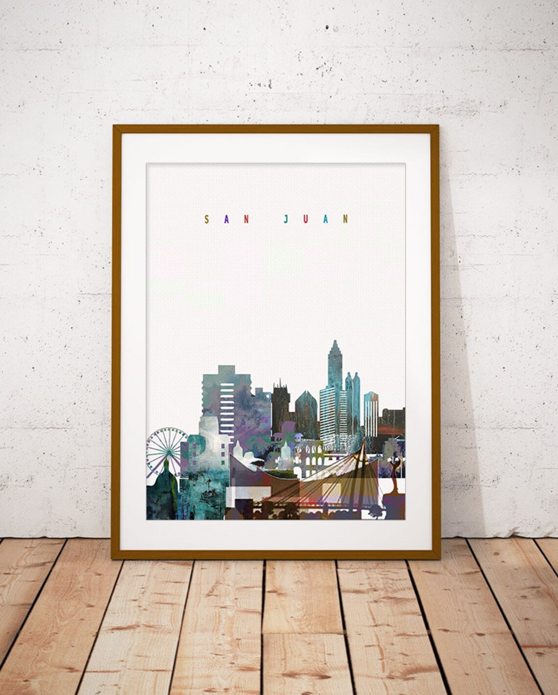 San Juan Puerto Rico Waterfront Watercolor Skyline Poster Art