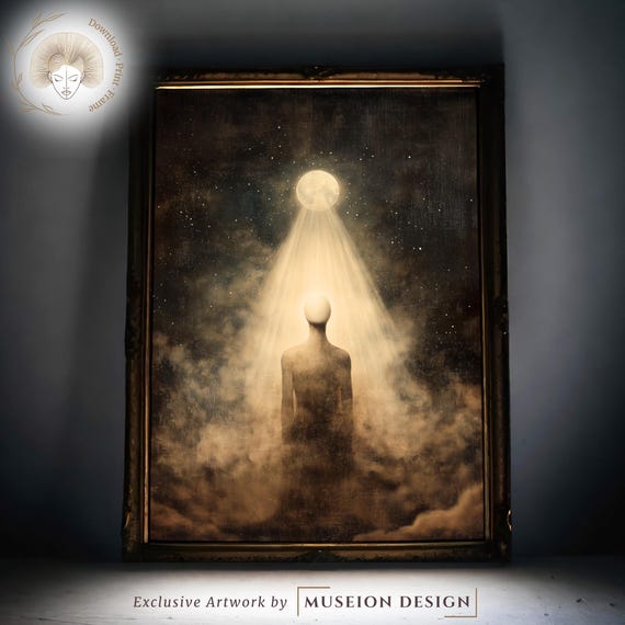 Mystical Moonlight Wall Art Celestial Surreal Portrait Meditative Spiritual Decor Starry Abstract Poster