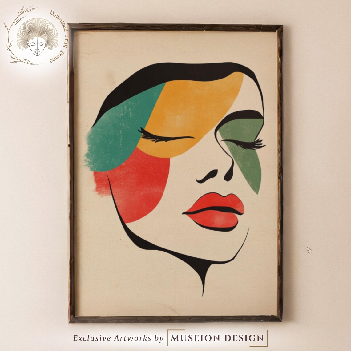 Matisse Woman Face Print Color Block Abstract Line Art