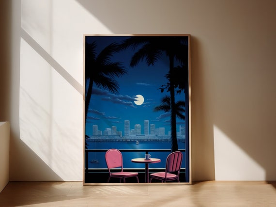 City Pop Moon Poster Modern Landscape Art City Pop Poster Retro Japanese Aesthetic Pop Art Vintage Print 90s 80s