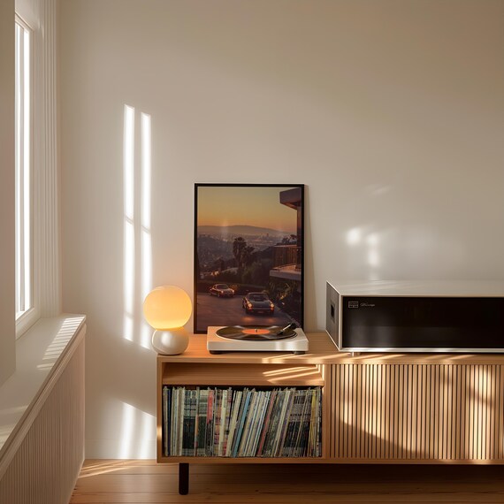 Los Angeles Sunset Cityscape Classic Cars Golden Hour Poster