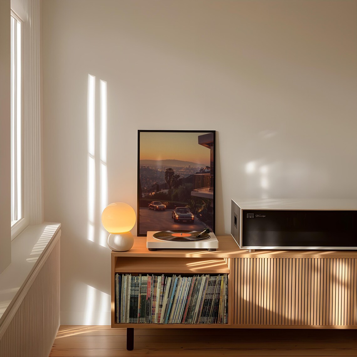 Los Angeles Sunset Cityscape Classic Cars Golden Hour Poster