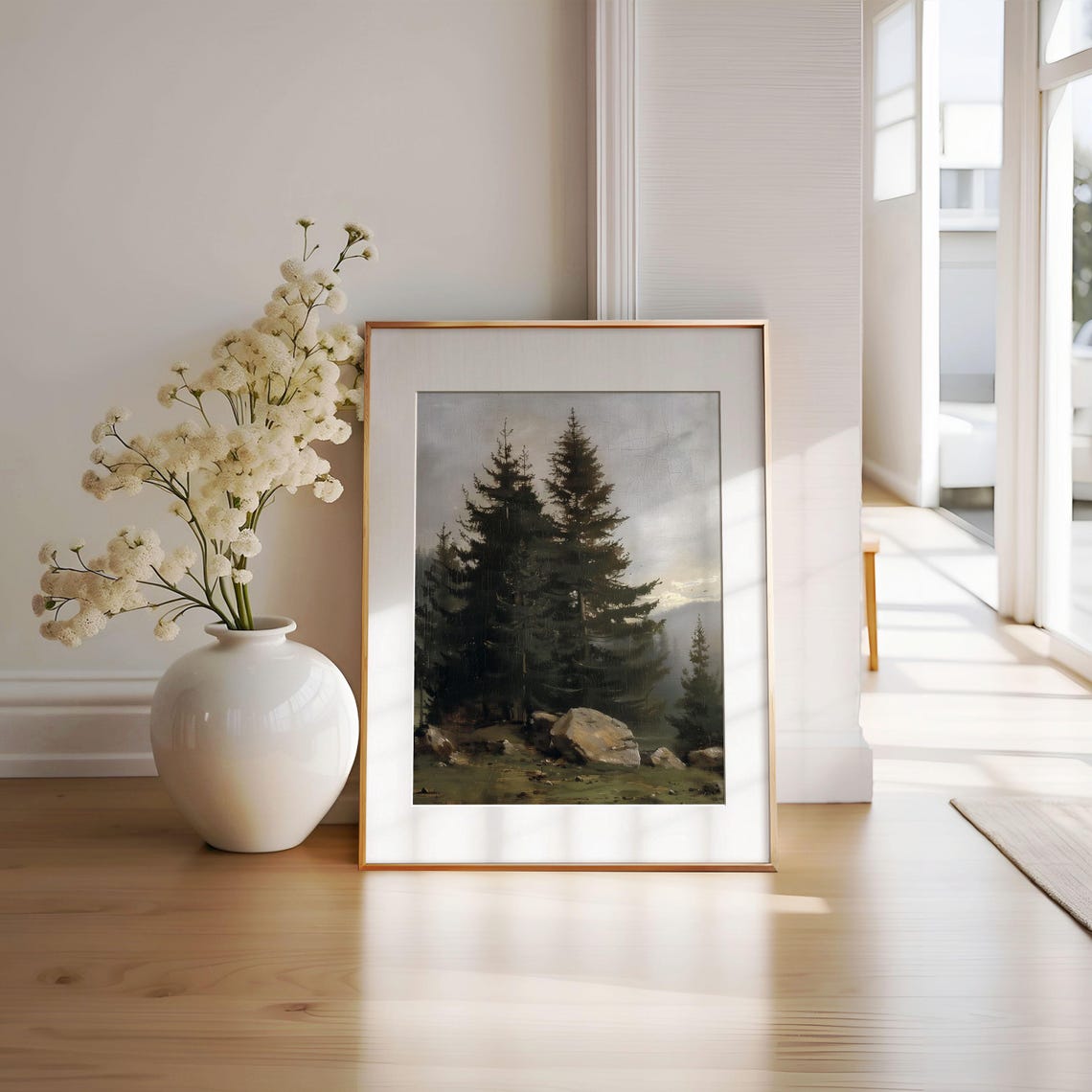 Vintage Evergreen Pine Trees Moody Mountain Forest Rustic Wall Poster - Image 3