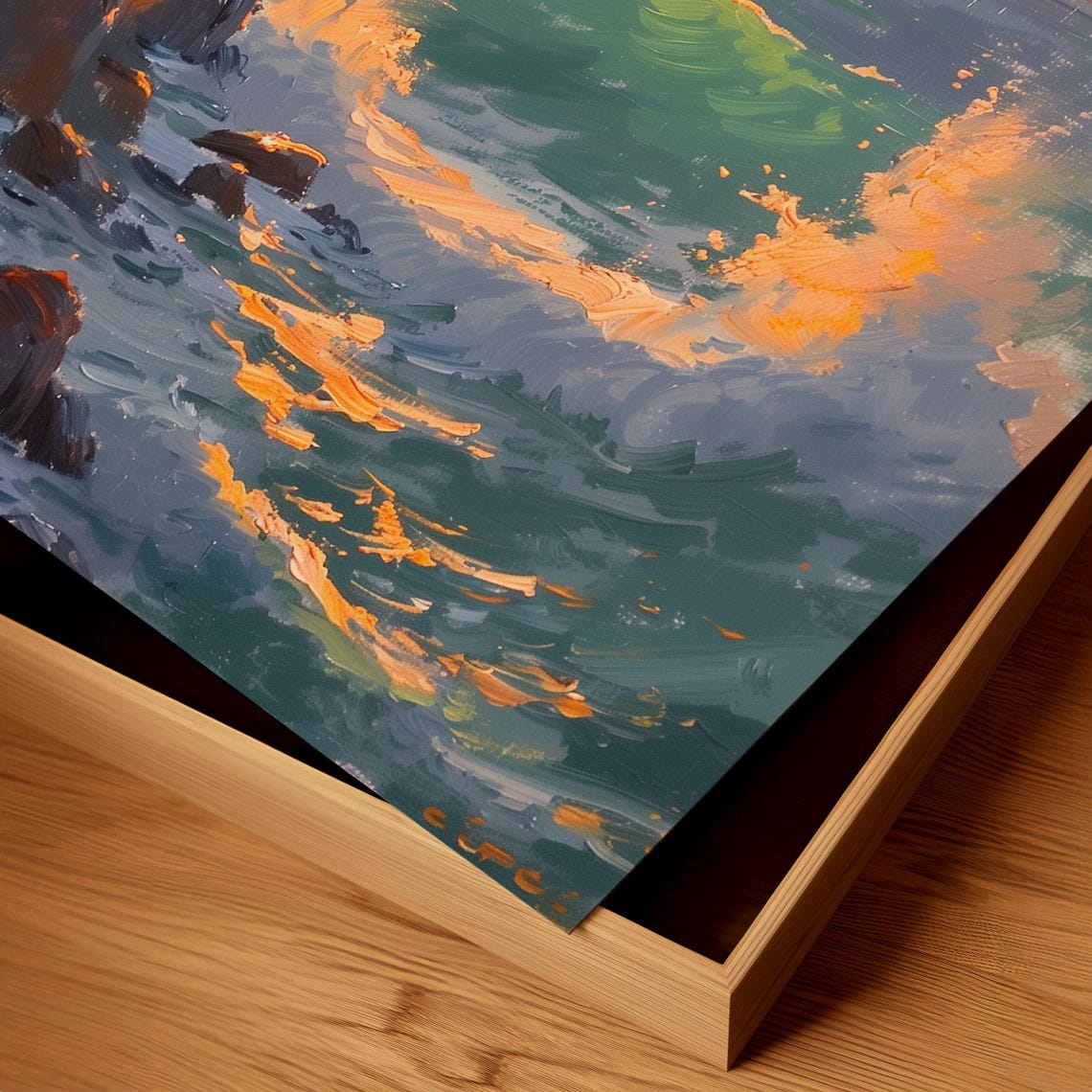 Sailboat Sunset over Golden Ocean Waves Rocky Cliff Seascape Poster - Image 3