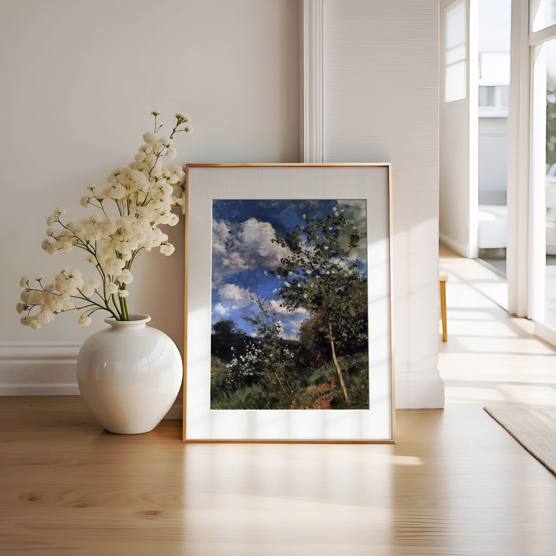 Dramatic Clouds Over Blossoming Tree In Green Meadow Impressionist Poster - Image 3