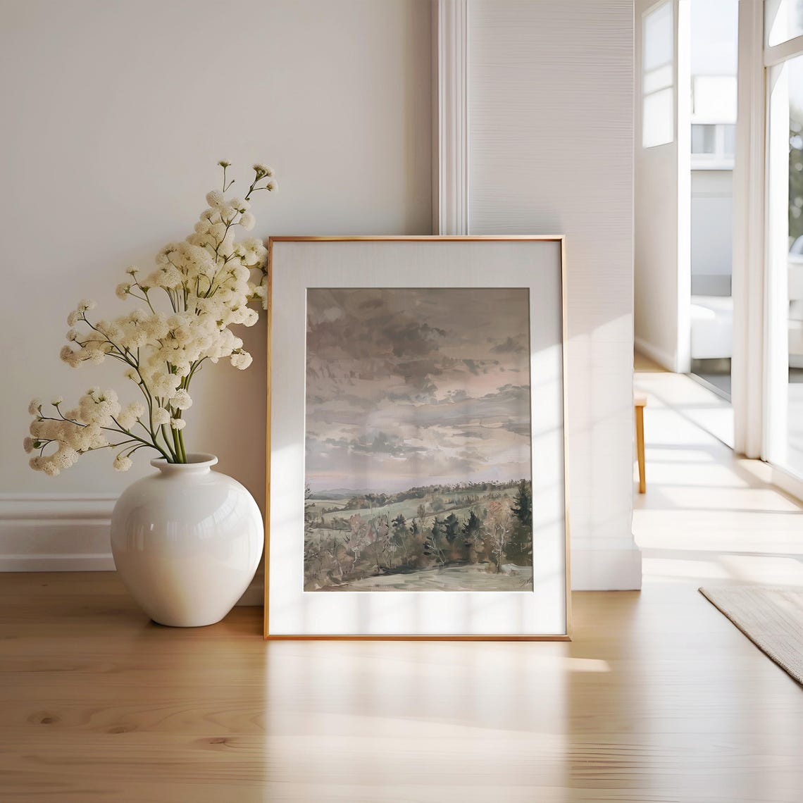 English Countryside Watercolor Painting English Landscape Painting Modern Farm Painting English Fields Art