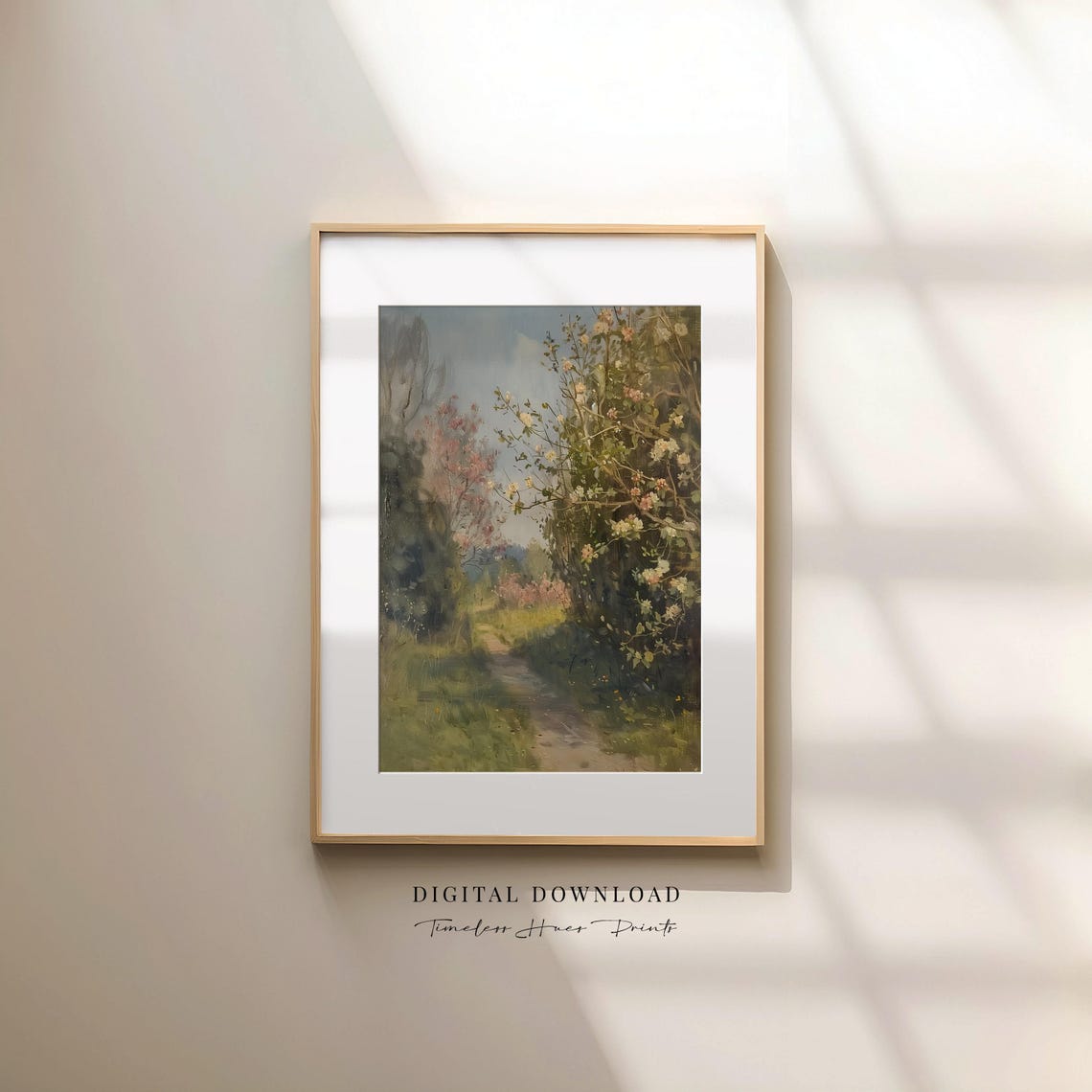 Vintage English Garden Painting Blooming Spring Path Floral Print
