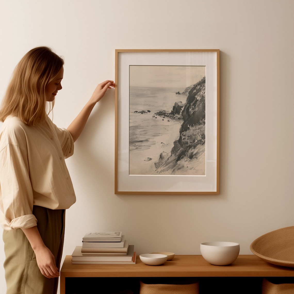 Vintage Coastal Landscape Charcoal Sketch, Travel Poster - Image 2