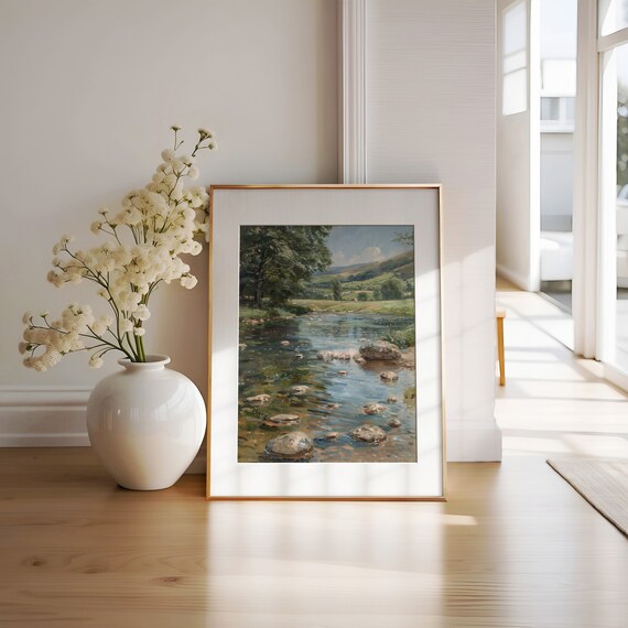 Summer Valley River Flowing over Rocks Clear Stream Nature Poster
