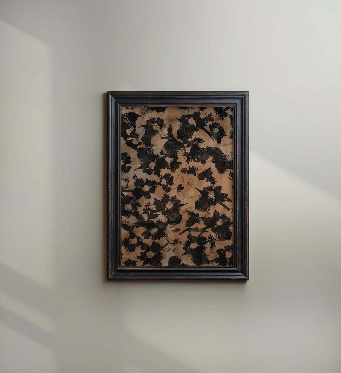 Black Ink Floral Botanical Pattern Japanese Style Neutral Wall Print