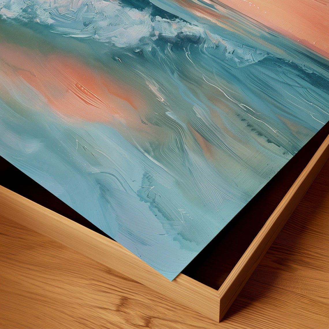 Turquoise Waves Coral Sunset Sky Dreamy Abstract Ocean Poster - Image 3