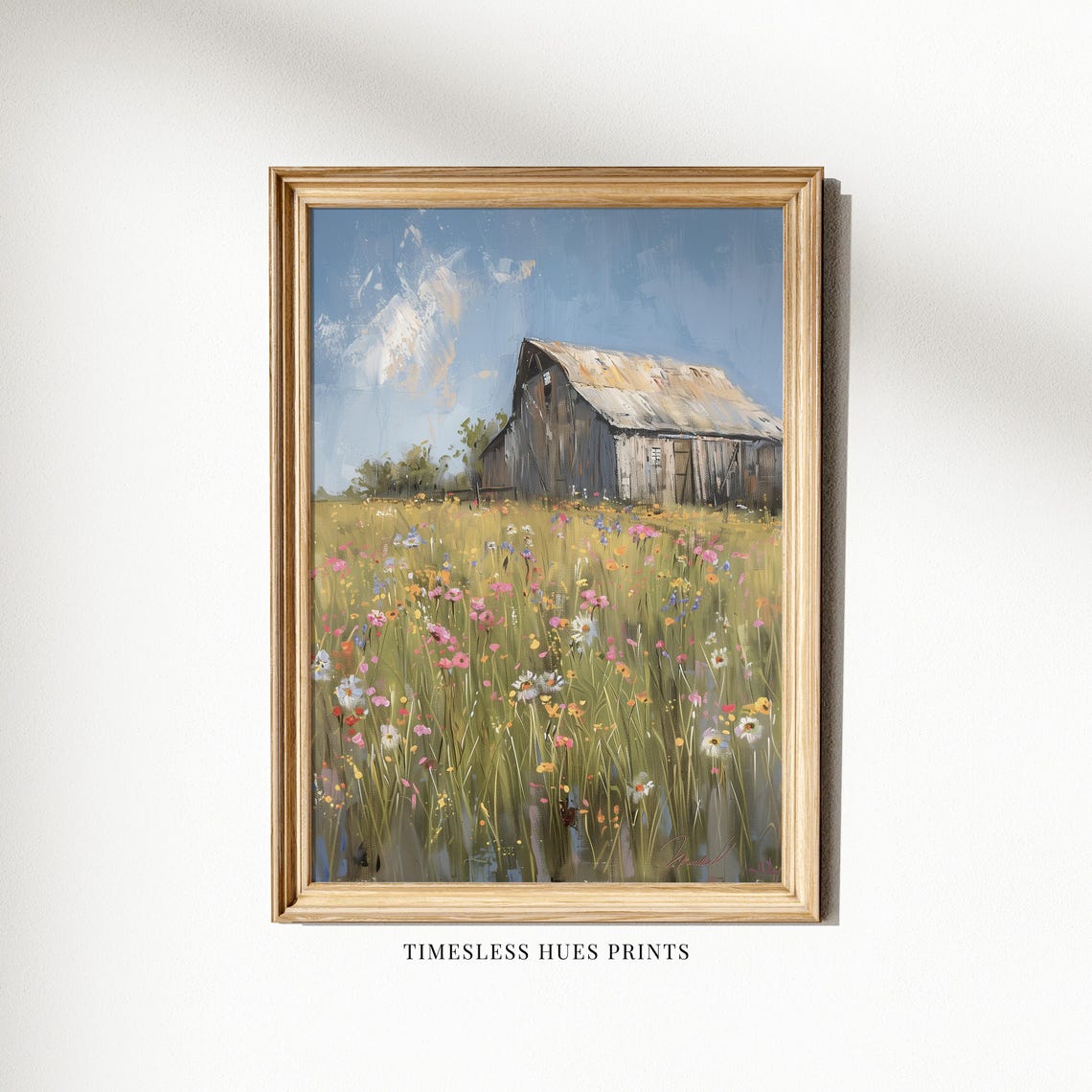 Rustic Barn Wildflower Meadow Impressionist Summer Field Poster - Image 3