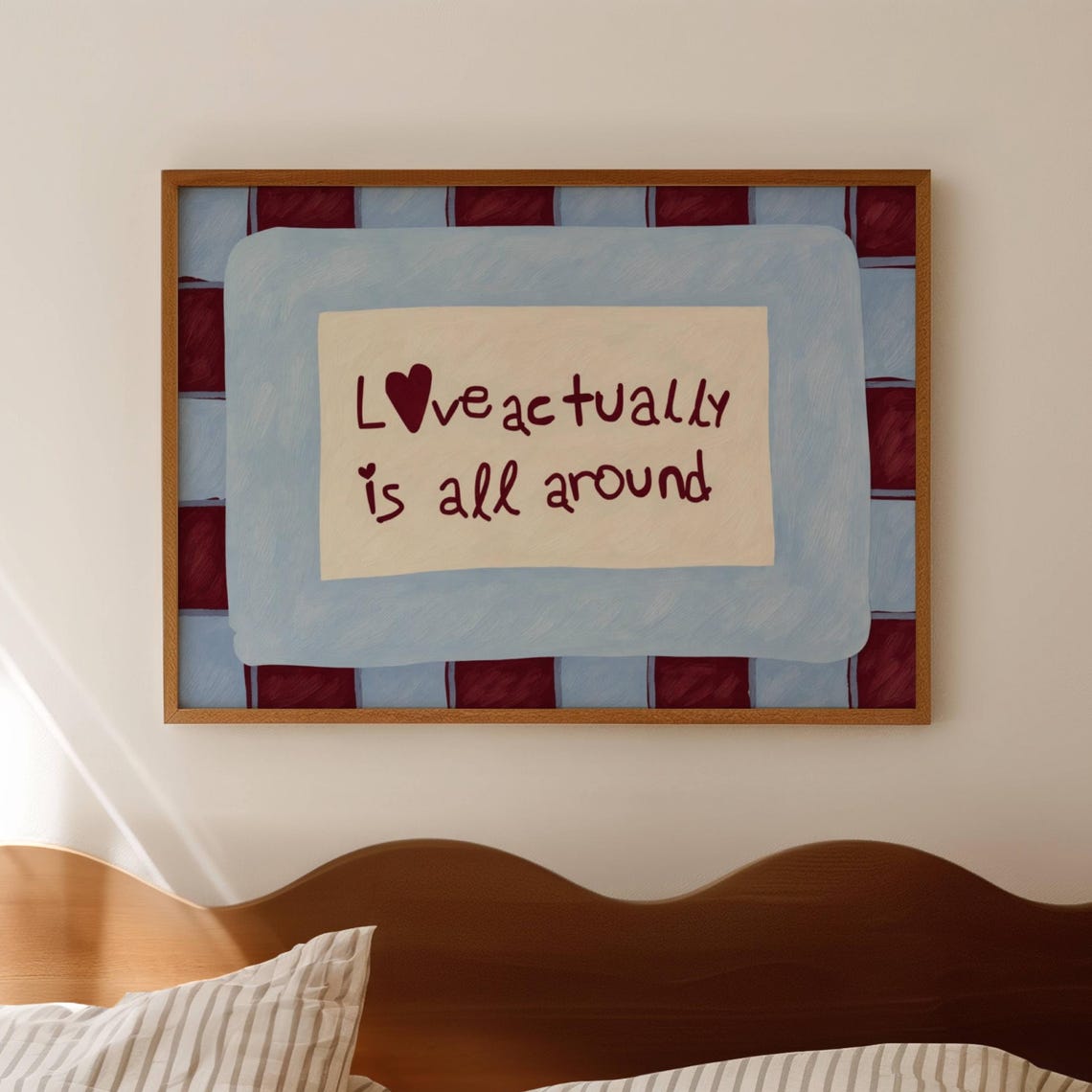 Love Actually Is All Around Hand Lettered Heart Checkered Wall Art