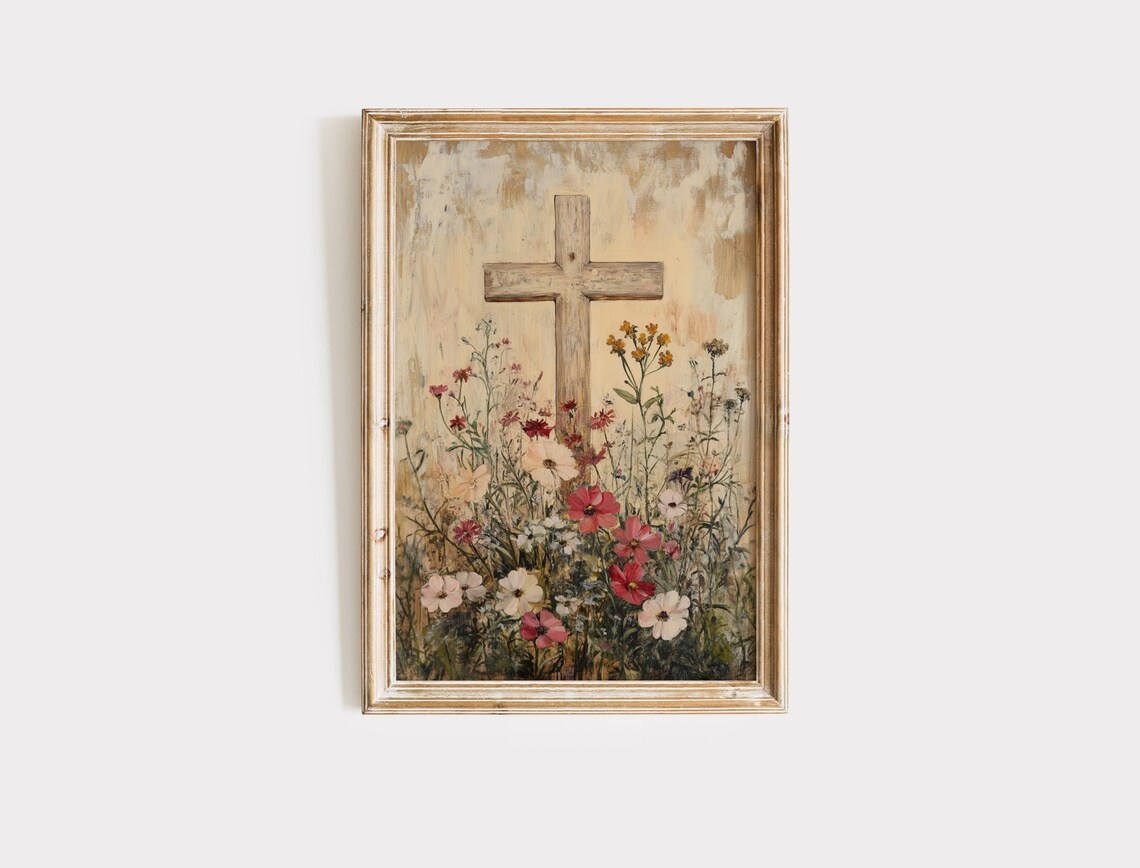 Vintage Cross Christian Art Print, Easter Decor - Image 2