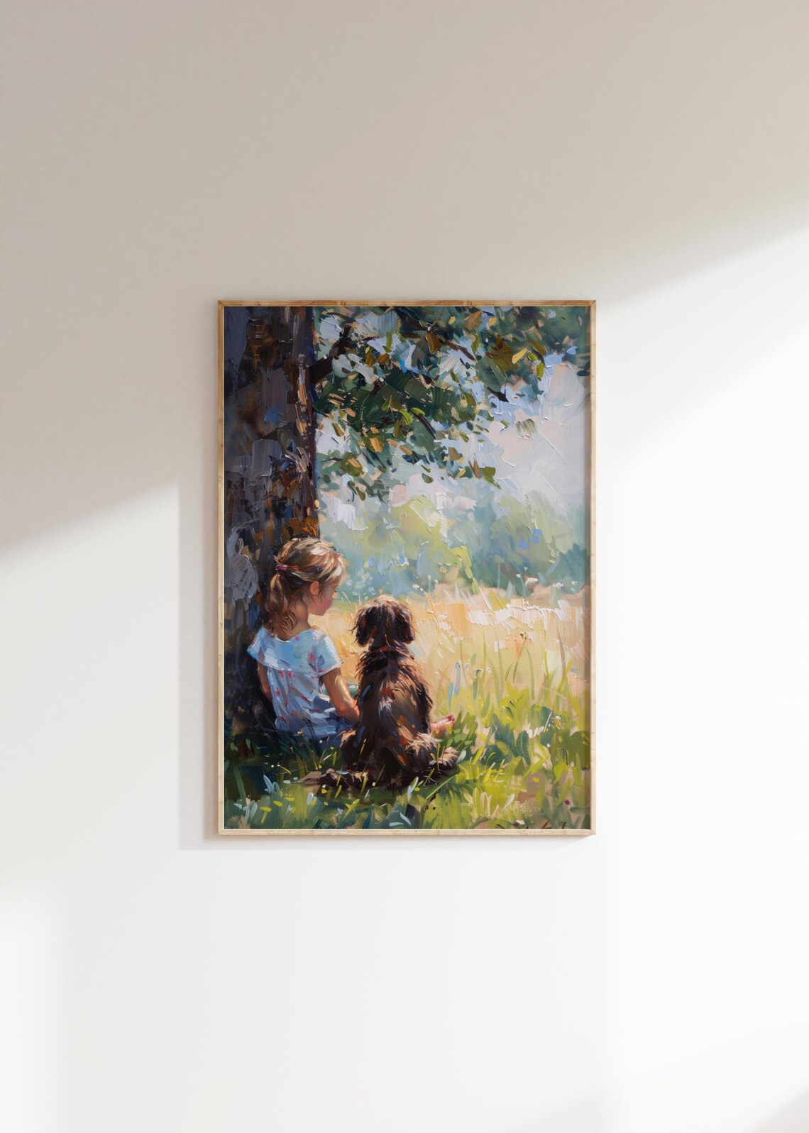 Vintage Girl and Dog Under Tree, Nursery Art Print - Image 2