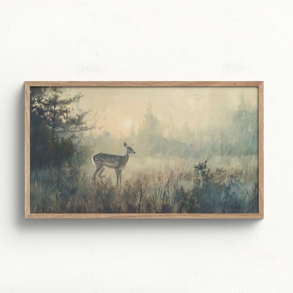 Young Spotted Deer Fawn Misty Dawn Meadow Soft Nature Poster