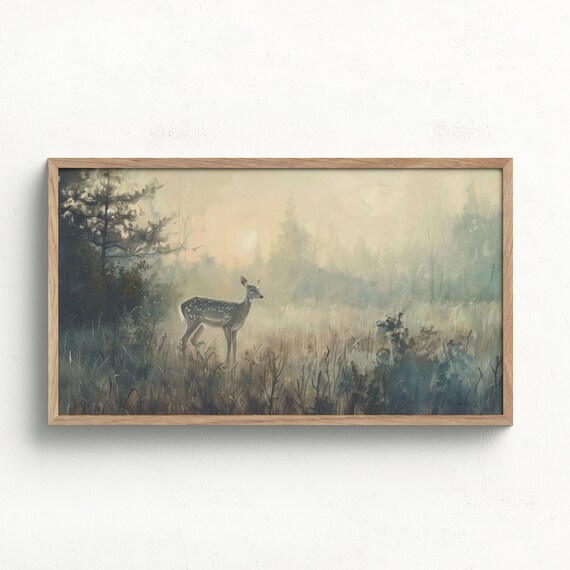 Young Spotted Deer Fawn Misty Dawn Meadow Soft Nature Poster