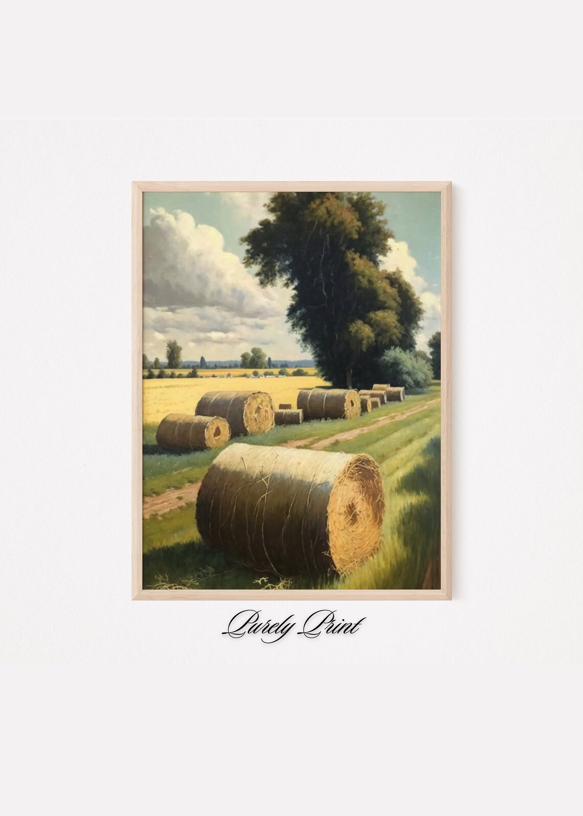 Hay Bales Vintage Oil Painting, Rustic Farm Art Print - Image 2