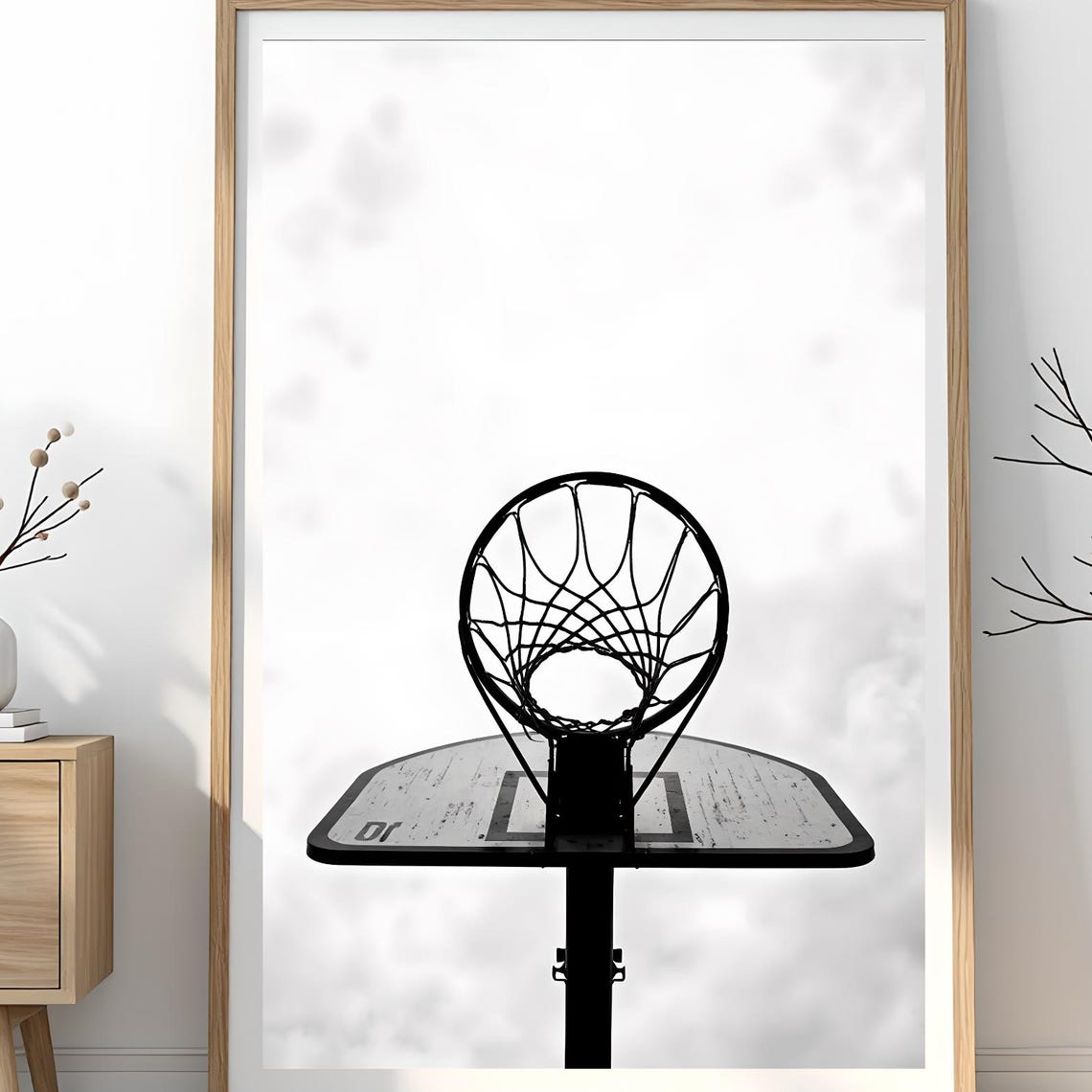 Basketball Hoop Print Minimalist Black White Sports Wall Art