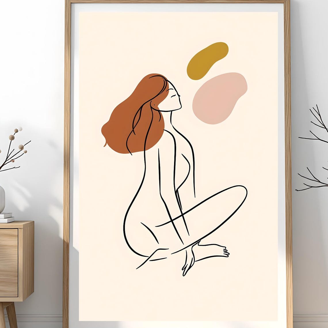 Boho Female Figure Line Art Print Minimalist Wall Decor