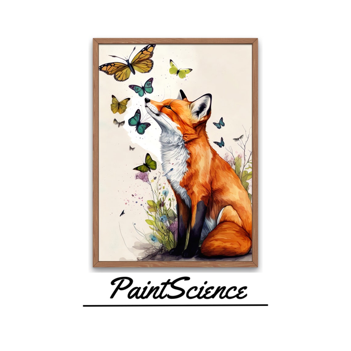 Fox With Butterflies As Watercolour Poster Print Brings Nature Into Your Home - Image 4