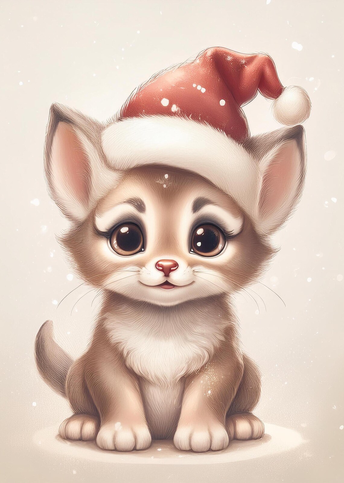 Christmas Kitten Close-Up in Santa Hat Sweet Holiday Portrait Poster