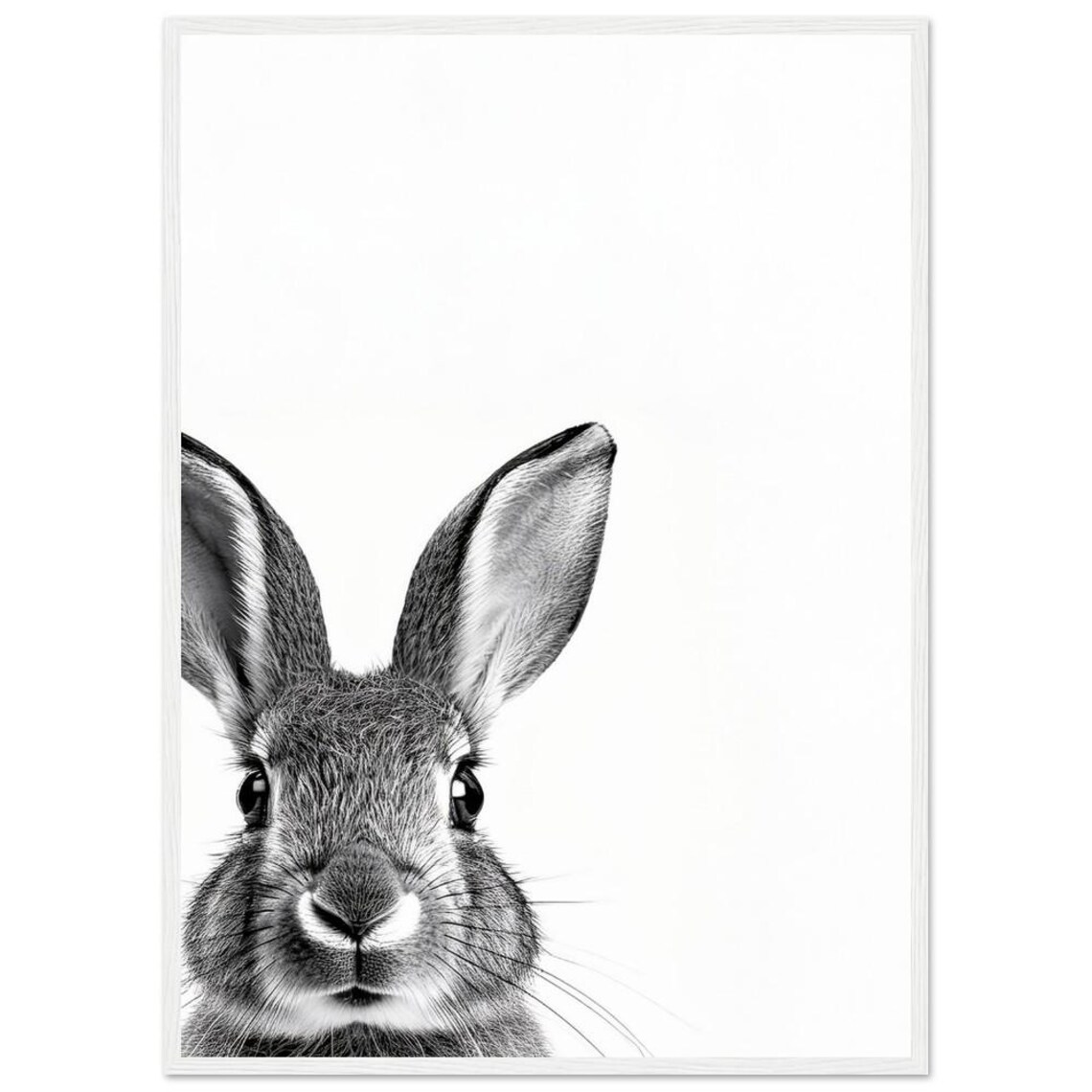 Peeking Bunny Close-Up Black and White Wildlife Photography Poster - Image 3